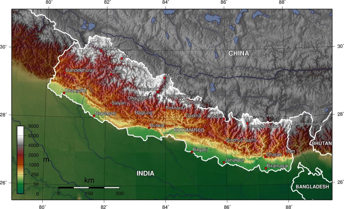 topographic வரைபடம், நேபால்